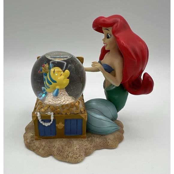 Vintage Disney Little Mermaid Flounder Ariel Treasurer Chest Mini Snow Globe 4” - Picture 1 of 9